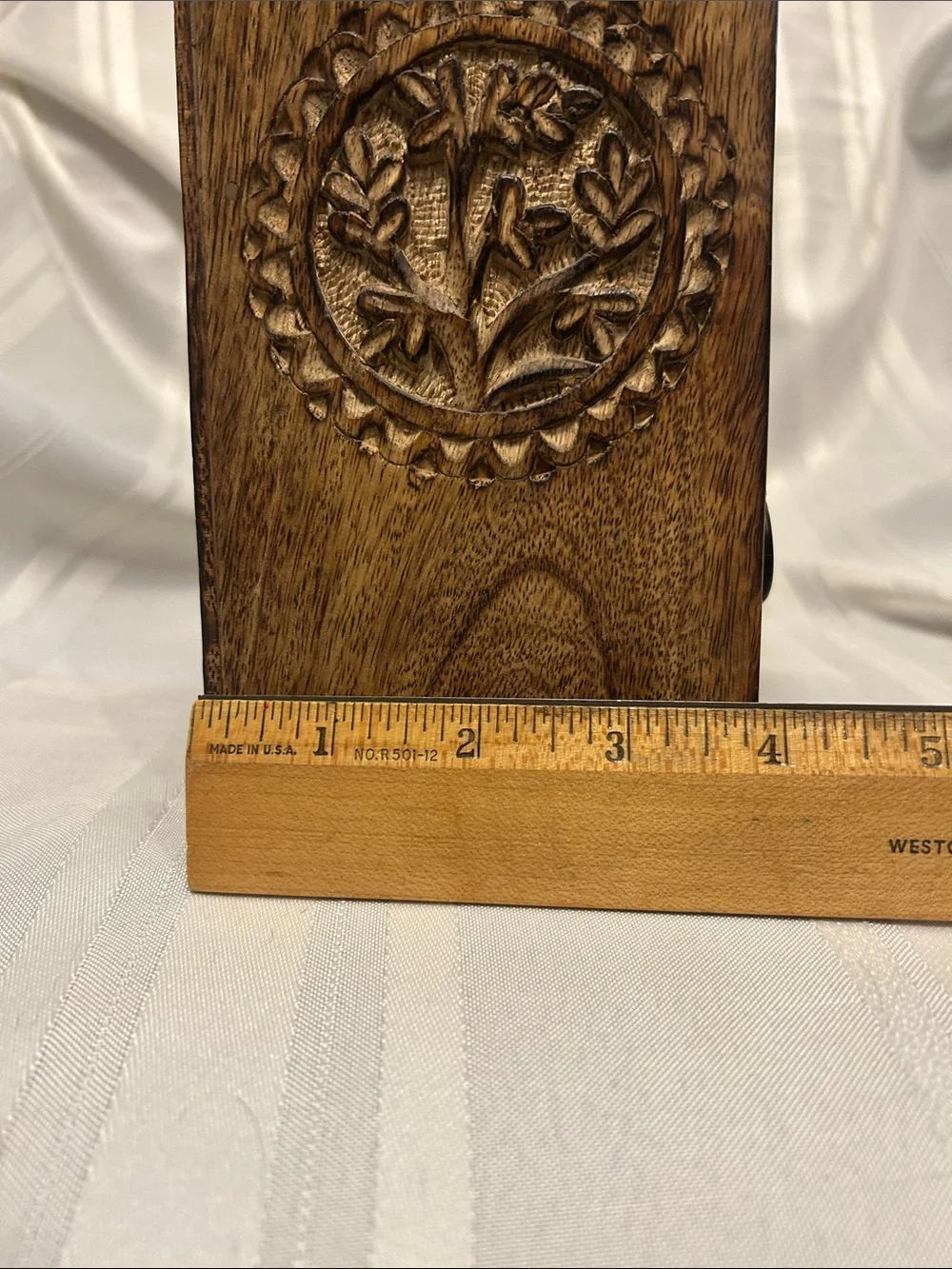 Hand-Carved Wooden Decorative Box in Rich Brown